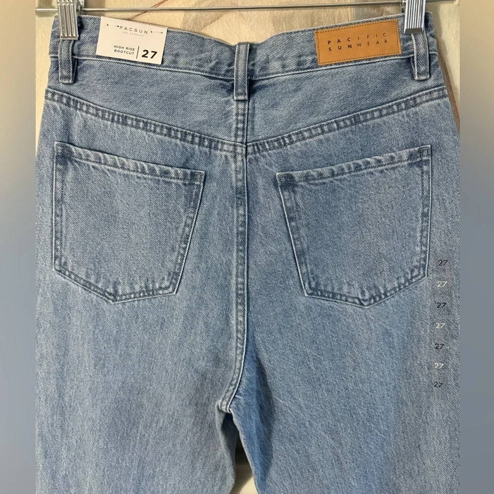 PACSUN Eco Medium Blue Frayed High Waisted Bootcut Jeans NWT Size 27 - Picture 9 of 11